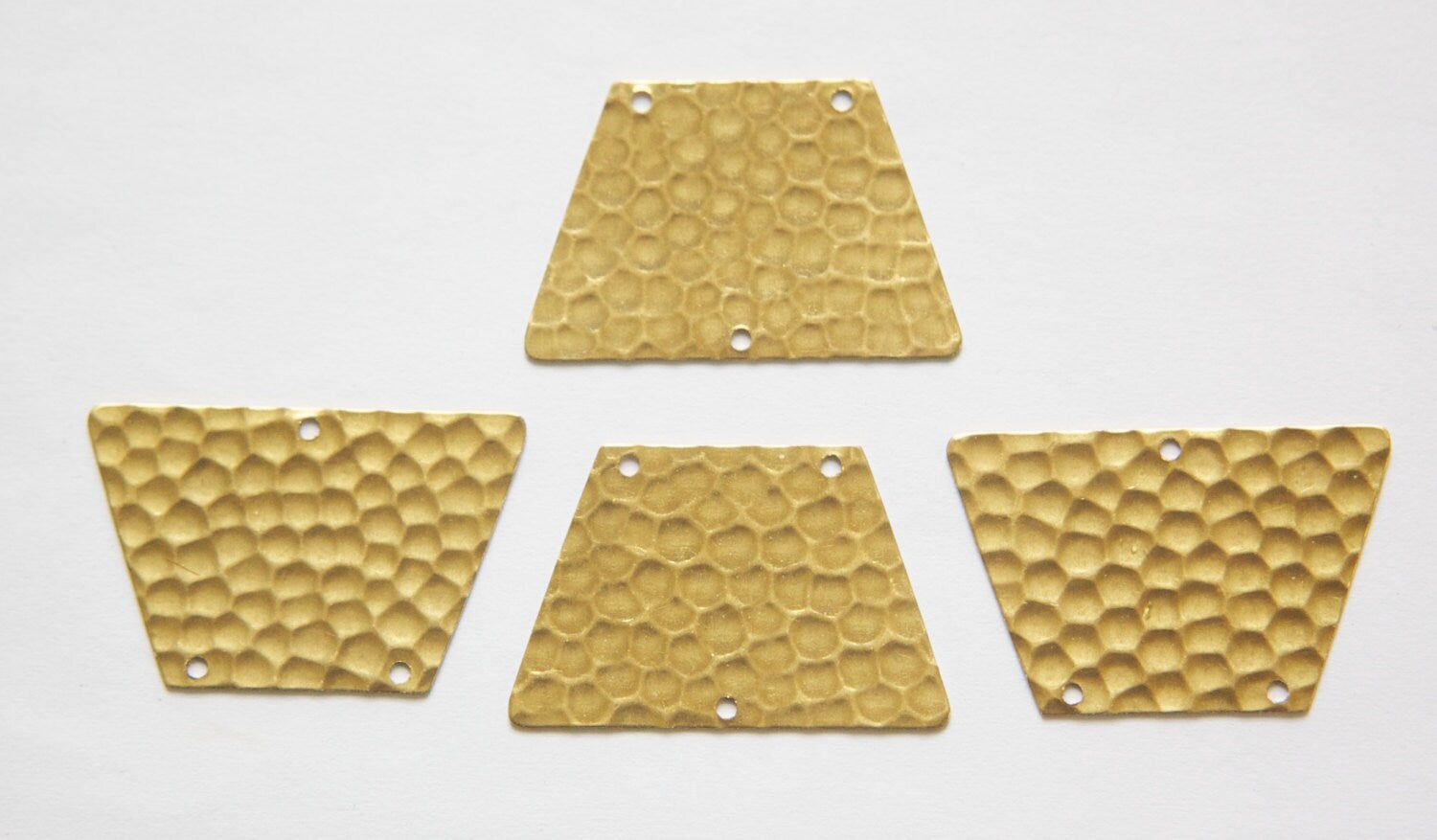 3 Hole Raw Brass Hammered Trapezoid Pendant Charm (4) mtl402A