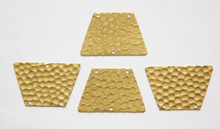3 Hole Raw Brass Hammered Trapezoid Pendant Charm (4) mtl402A