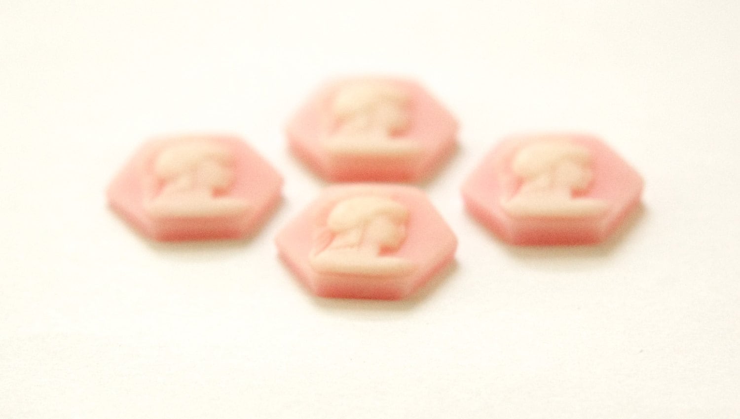 Vintage Off White Warrior on Pink Hexagon Base Cabochon 17mm cab650A