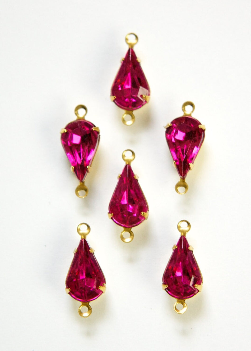 Vintage Fuchsia Acrylic Teardrop Stone 2 Loop Brass Setting (6) par013A2