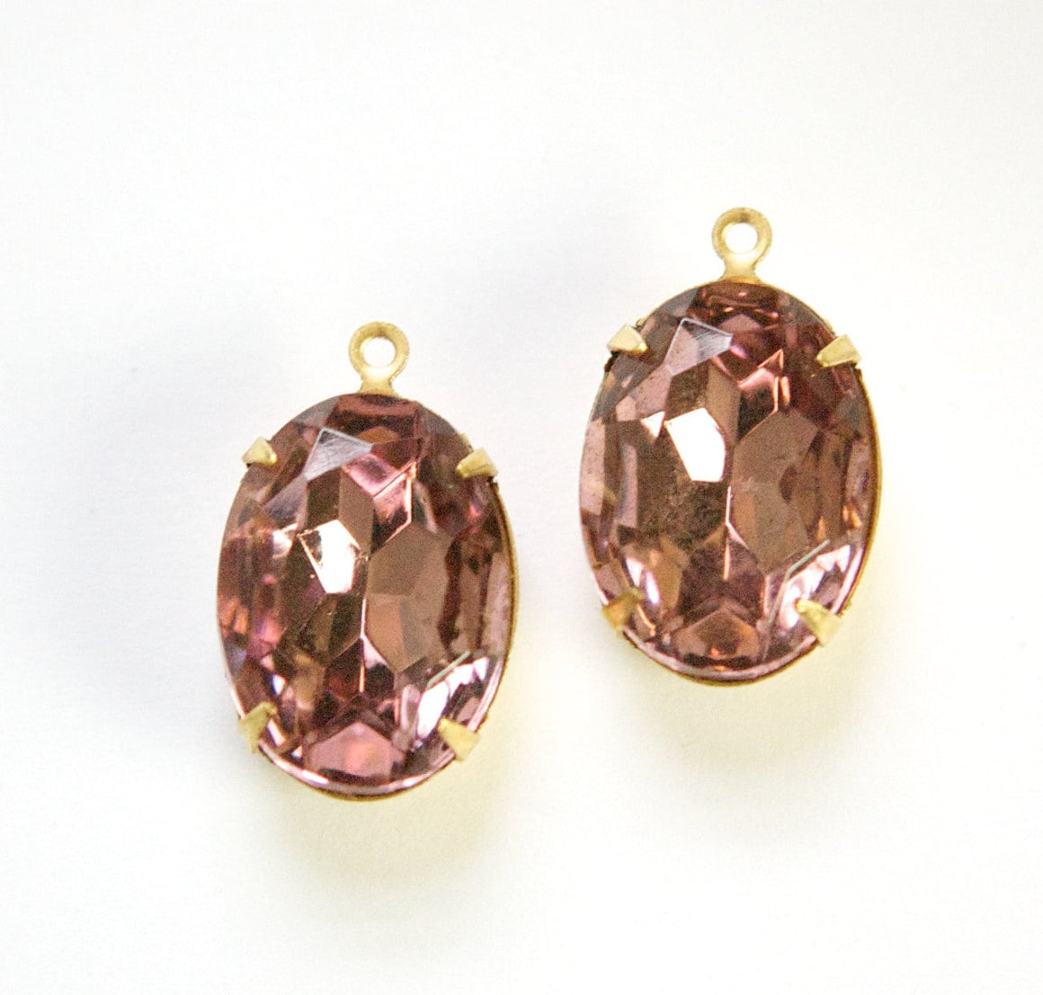 Vintage Faceted Smokey Light Amethyst Stones 1 Loop Brass Setting 18x13mm ovl003WW