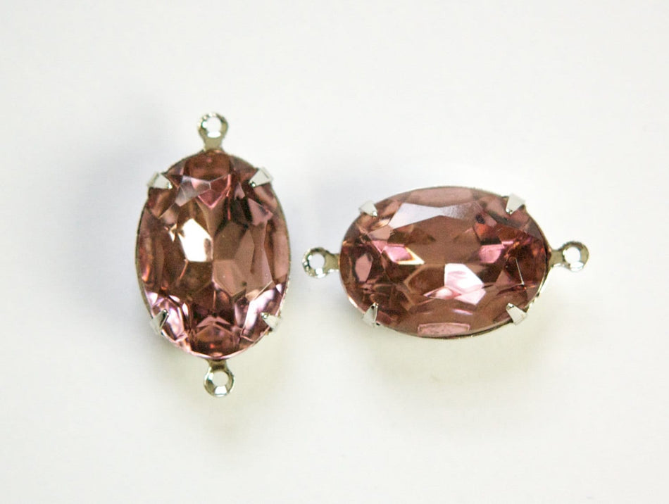 Vintage Faceted Smokey Light Amethyst Stones 2 Loop Silver Setting 18x13mm ovl004WW2