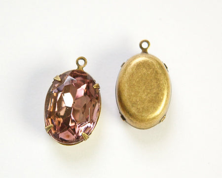 Vintage Faceted Smokey Light Amethyst Stones 1 Loop Brass Ox Setting 18x13mm ovl015WW