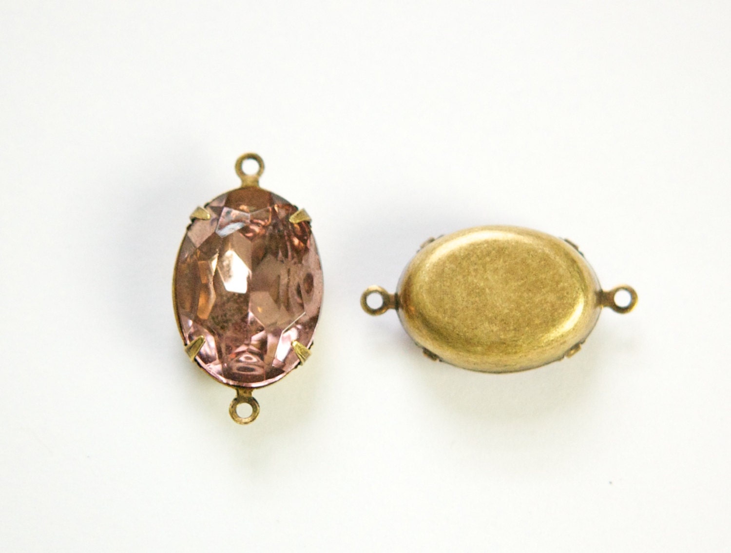 Vintage Faceted Smokey Light Amethyst Stones 2 Loop Brass Ox Setting 18x13mm ovl015WW2