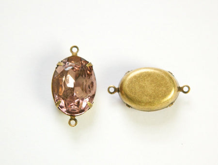 Vintage Faceted Smokey Light Amethyst Stones 2 Loop Brass Ox Setting 18x13mm ovl015WW2