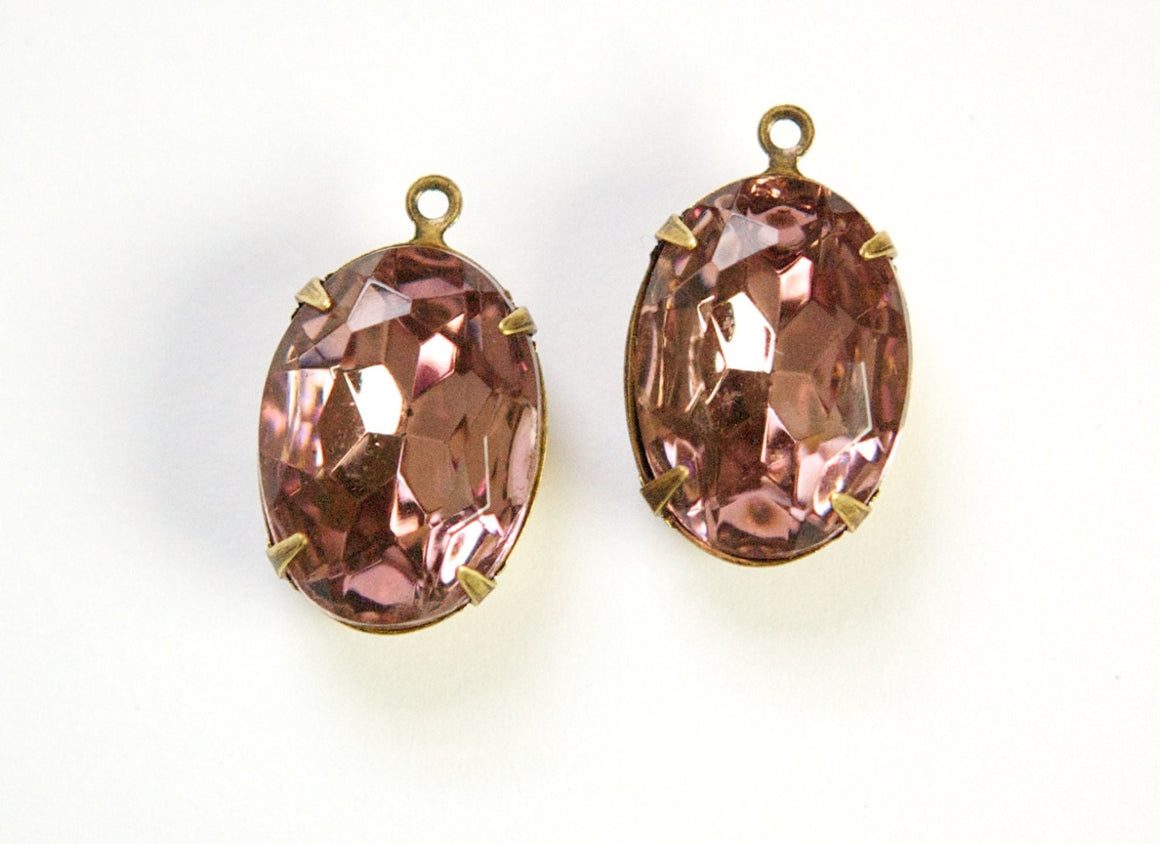 Vintage Faceted Smokey Light Amethyst Stones 1 Loop Brass Ox Setting 18x13mm ovl015WW