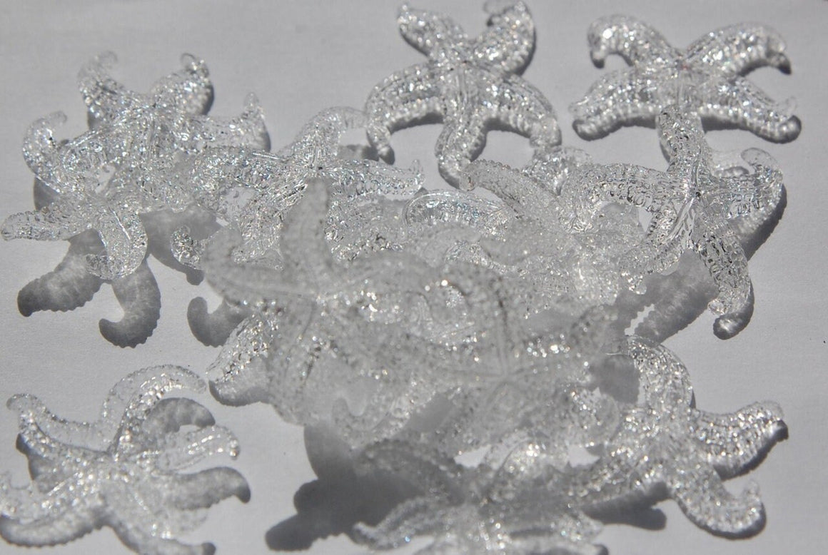 Vintage West German Clear Starfish Beads Charm 30mm (4) bds857E