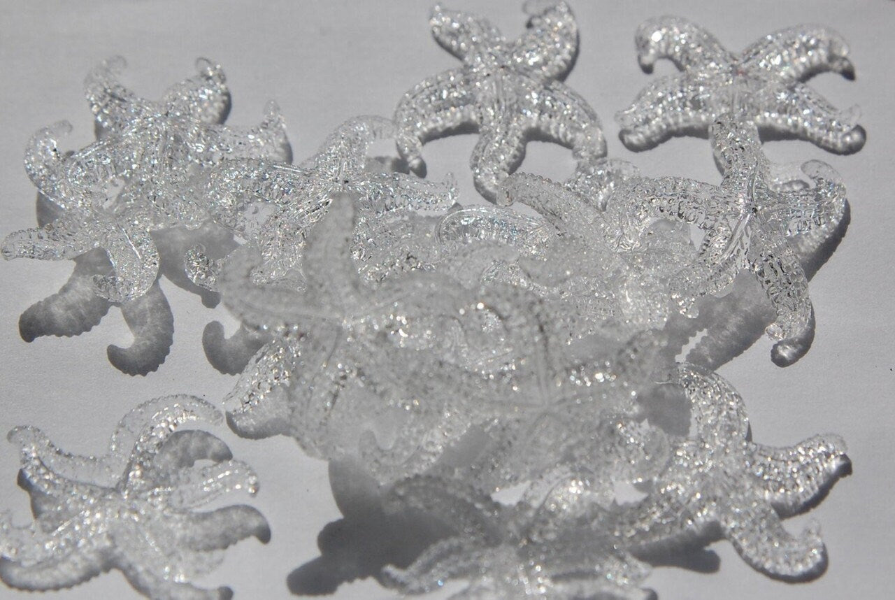 Vintage West German Clear Starfish Beads Charm 30mm (4) bds857E