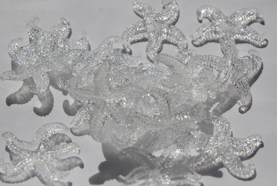 Vintage West German Clear Starfish Beads Charm 30mm (4) bds857E