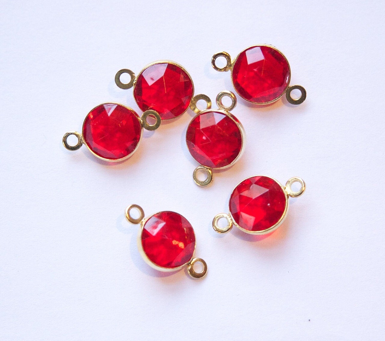 Vintage Red Acrylic Faceted 2 Loop Channel Set Connector Beads chr182