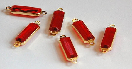 2 Loop Vintage Ruby Acrylic Faceted Channel Set Rectangle Drops 7x19mm (6) chr068D