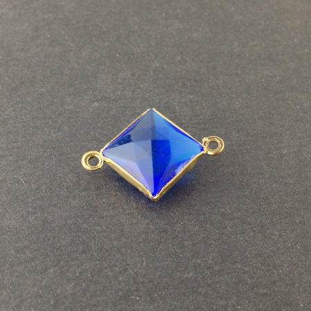 2 Loop Vintage Sapphire Acrylic Faceted Channel Set Square Drops 14mm (6) chr087D