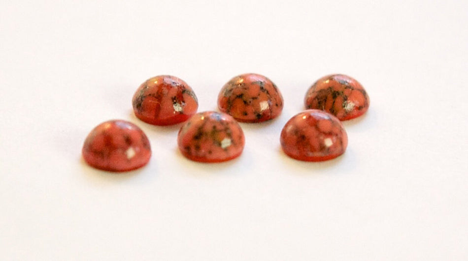 Vintage Czech Domed Coral Matrix Glass Cabochons 7mm (8) cab701AC