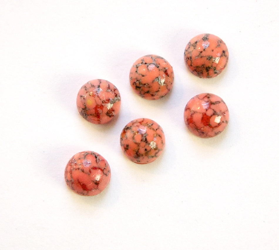 Vintage Czech Domed Coral Matrix Glass Cabochons 7mm (8) cab701AC