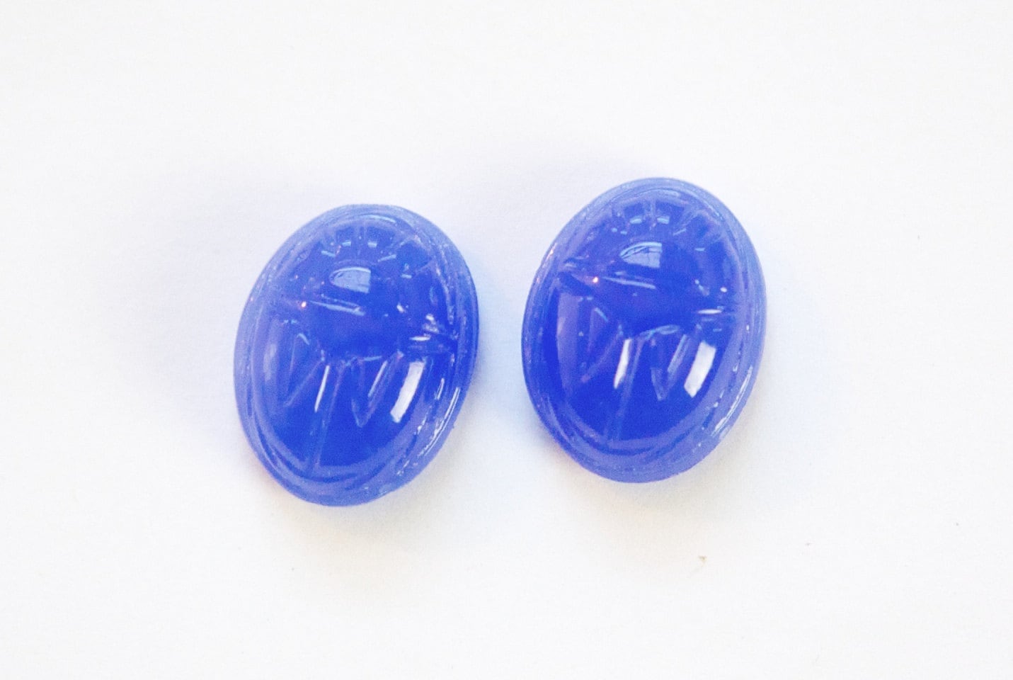 Vintage Opal Like Almost Navy Blue Scarab Glass Cabochons 16x12mm (2) cab319AC