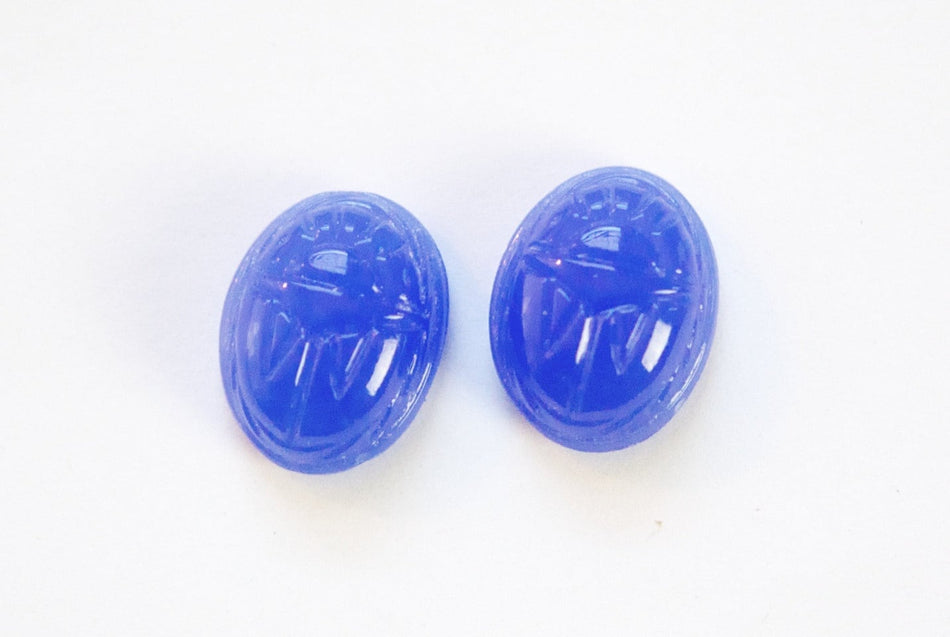 Vintage Opal Like Almost Navy Blue Scarab Glass Cabochons 16x12mm (2) cab319AC