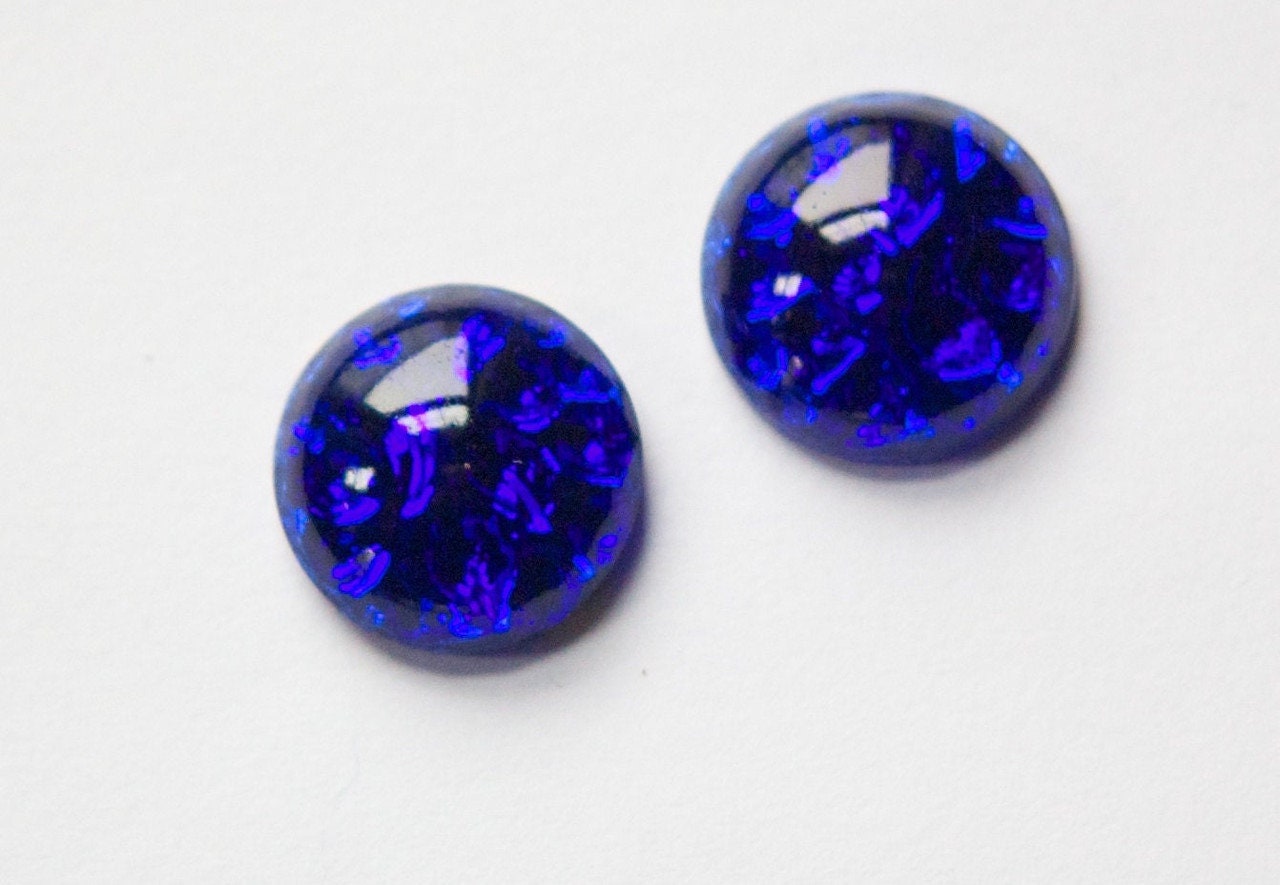 Vintage Sapphire Blue Textured Back Glass Cabochons 15mm (2) cab559A
