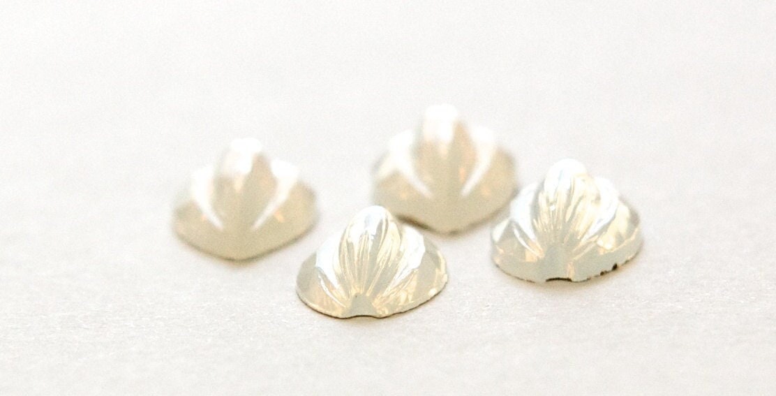Vintage White Opal Etched Glass Leaf Cabochons Germany 17mm X 10mm (4) cab519C