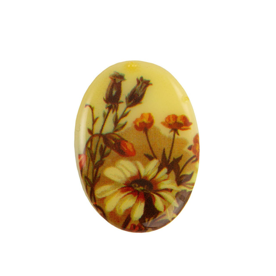25x18mm Daisy Flower on Cream Glass Oval Cabochons (1)