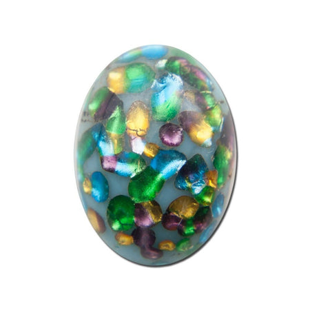 Blue Glass Cabochons with Rainbow Foil Inclusions 18x13mm (4) cab508A