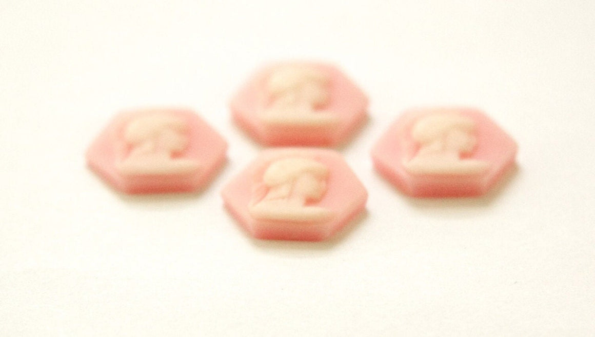 Vintage Off White Warrior on Pink Hexagon Base Cabochon 17mm cab650A