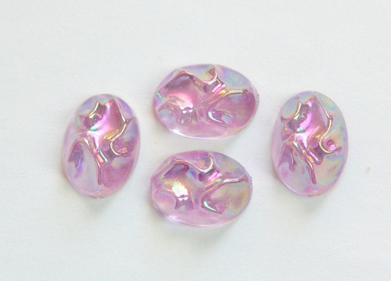 Vintage Light Purple AB Rippled Top Acrylic Cabochons 14x10mm cab577T