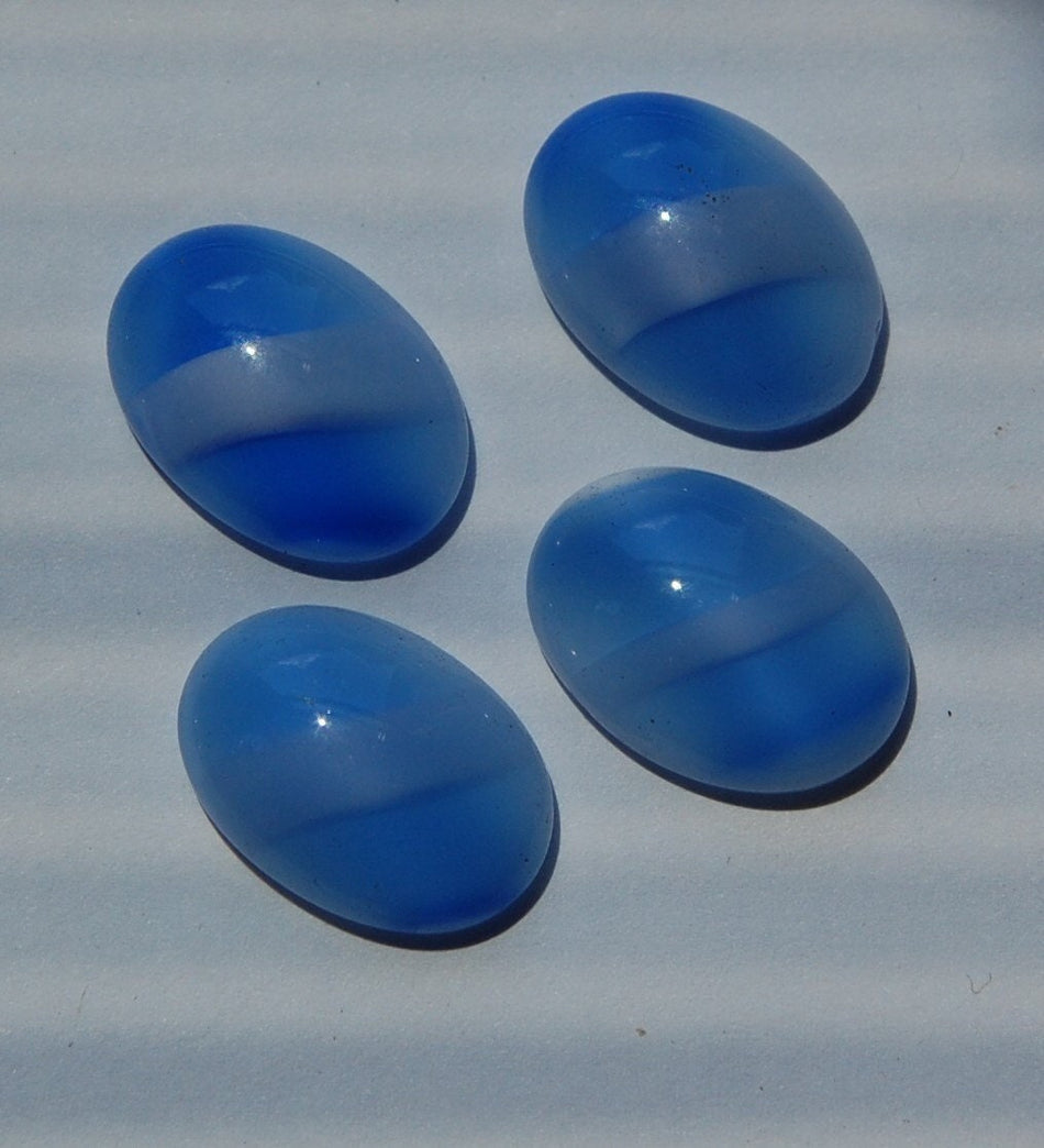 Vintage Blue and White Moonglow Stripe Glass Cabochons (4) cab523A