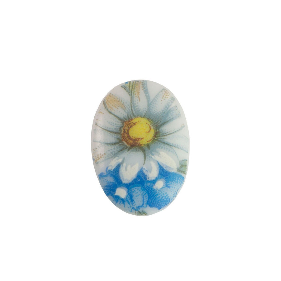 18x13mm Daisy Flower on Blue Glass Oval Cabochon (2)