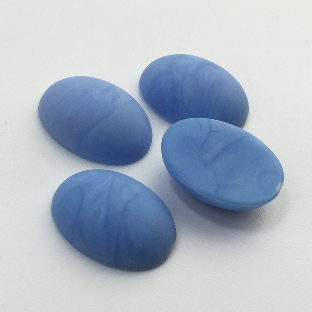 Vintage Matte Blue Swirled Domed Cabochons Italy 18mm x 13mm (4) cab652J