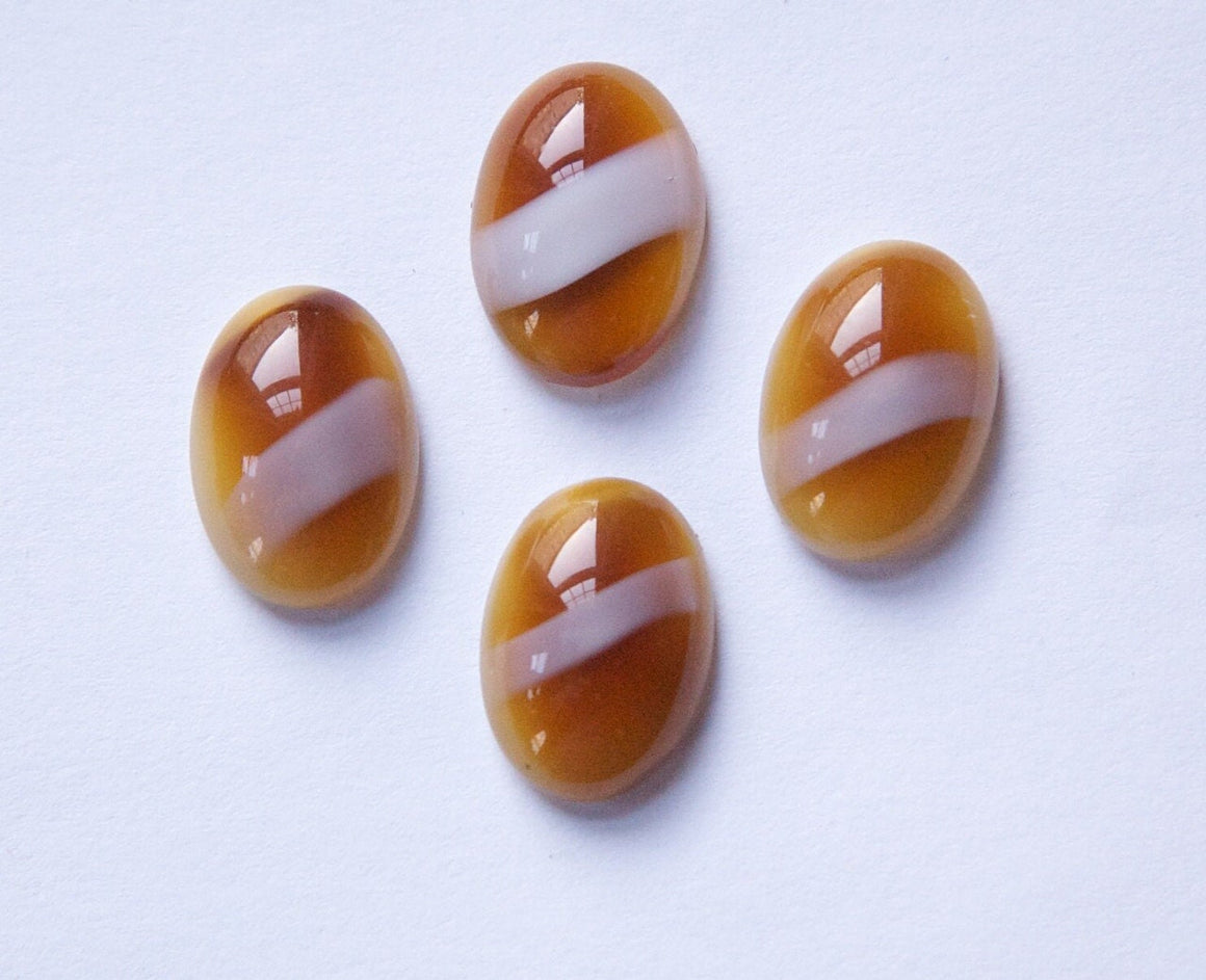 Vintage Brown Glass Cabochons with Moonglow Stripe 14x10mm cab673A