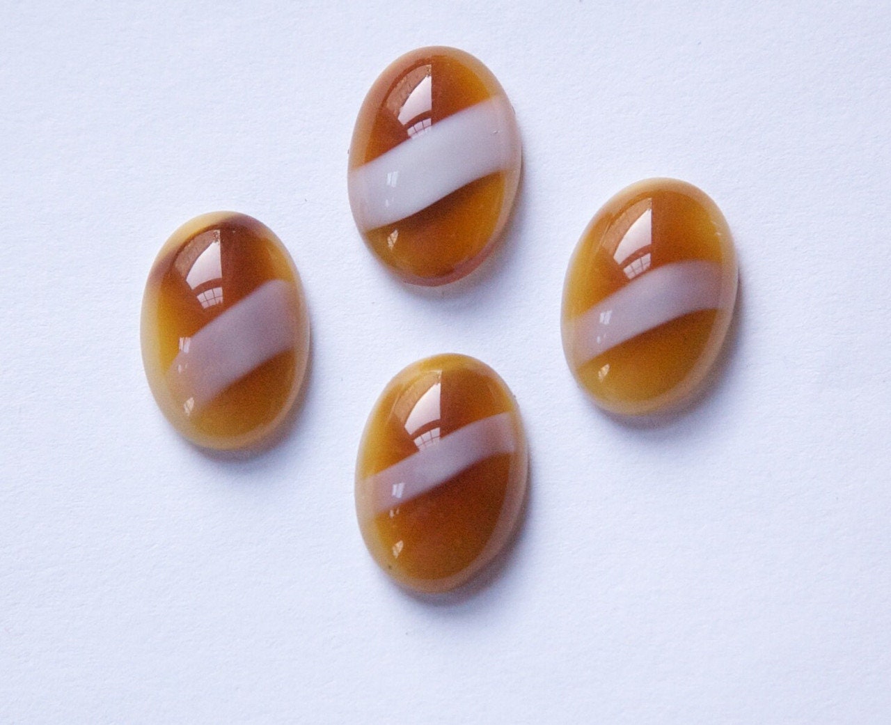 Vintage Brown Glass Cabochons with Moonglow Stripe 14x10mm cab673A