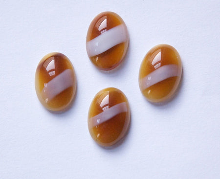 Vintage Brown Glass Cabochons with Moonglow Stripe 14x10mm cab673A