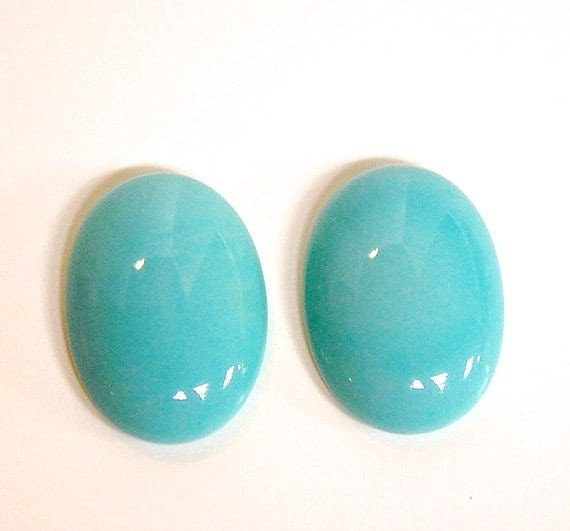 Vintage German Turquoise Blue Glass Cabochons 25mm x 18mm (1) cab579P