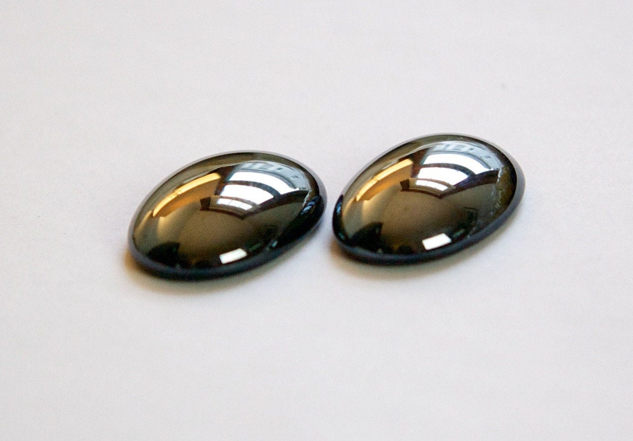 Vintage Hematite Black Glass Cabochons 25mm x 18mm (1) cab579U