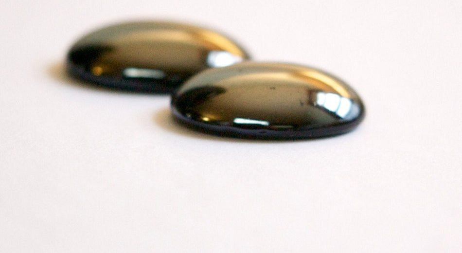 Vintage Hematite Black Glass Cabochons 25mm x 18mm (1) cab579U