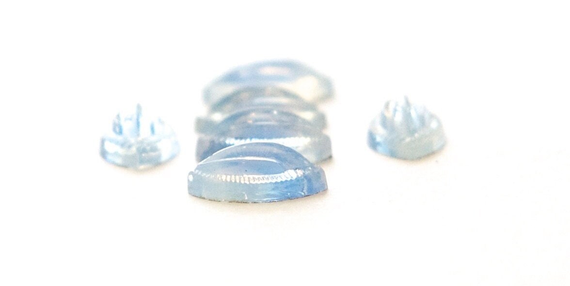 Vintage Blue Givre Etched Glass Cabochons Germany 13mm X 8mm (6) cab519B