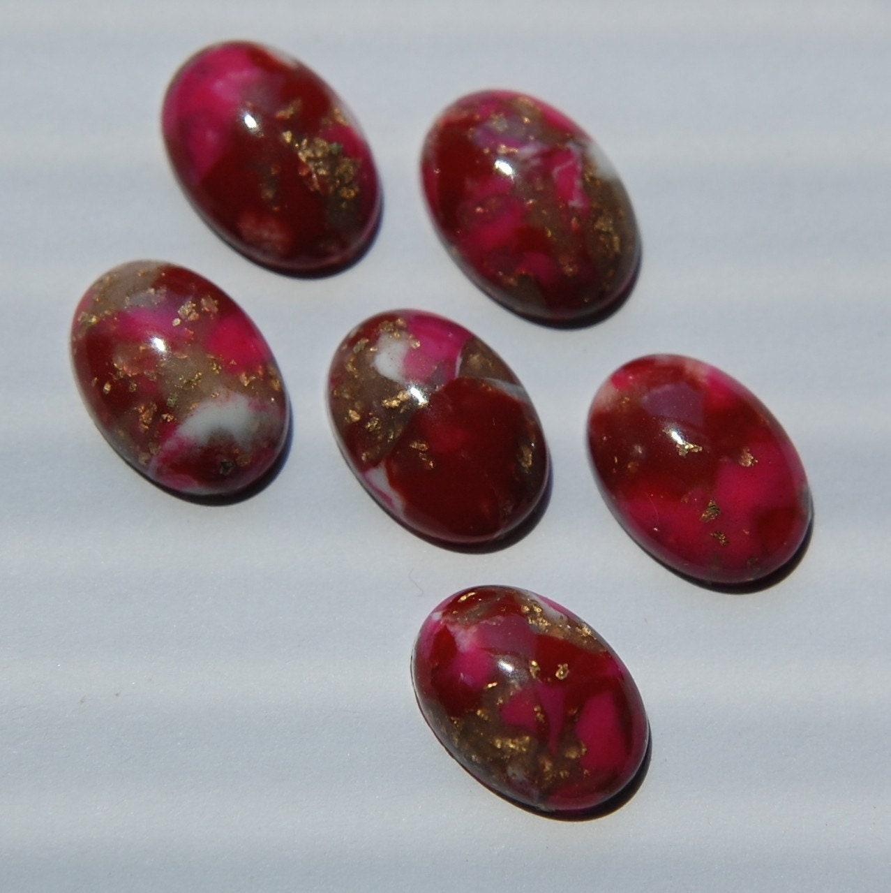 Vintage Acrylic Pink White Gold Cabochons 14x10mm cab676B