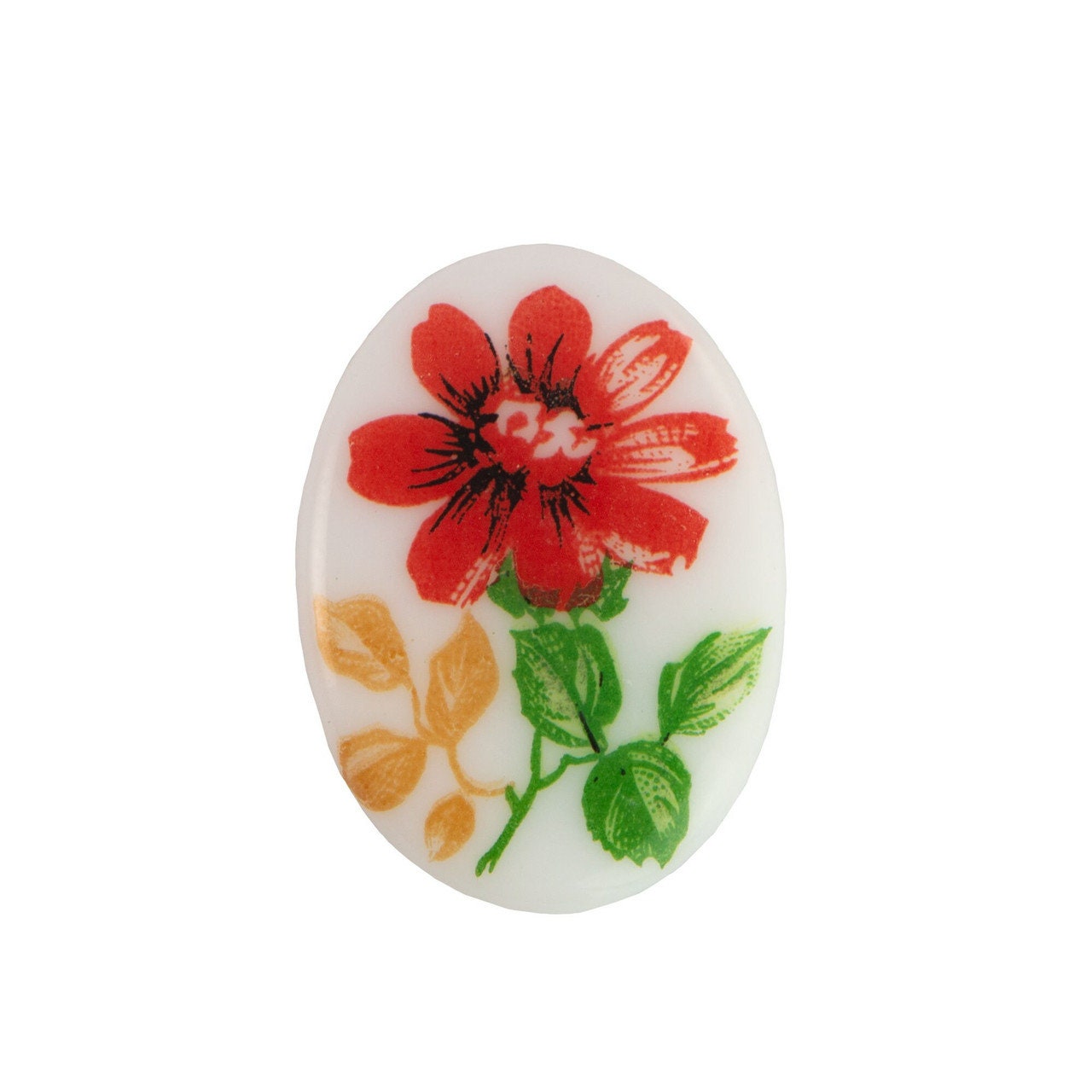 25x18mm Red Flower Glass Oval Cabochon (1)