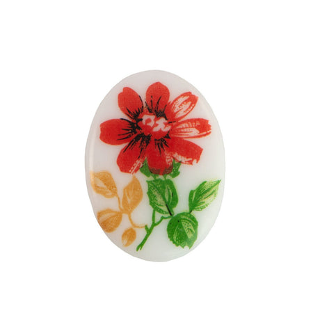 25x18mm Red Flower Glass Oval Cabochon (1)