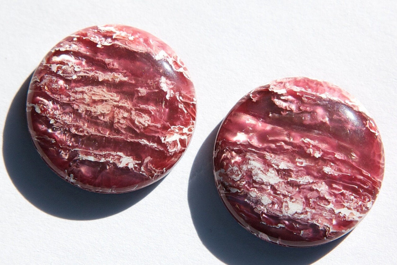 Metallic Rose and White Vintage Lucite Cabochons 30mm cab549