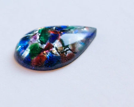 Vintage Blue and Green with Silver Opal Glass Teardrop Cabochon 30x22mm cab555J