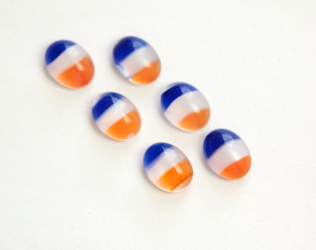 Vintage Orangish Red White Blue Glass Cabochons 8mm X 6mm (8) cab575DD
