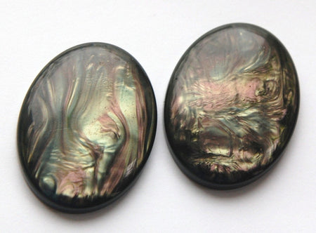 Swirled Olive Green and Purple Gray Cabochons 40mm x 30mm cab635