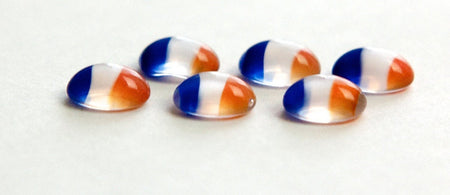 Vintage Orangish Red White Blue Glass Cabochons 8mm X 6mm (8) cab575DD