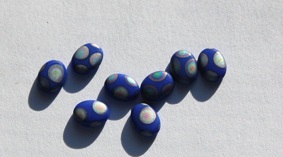 Vintage German Peacock Blue Cabochons 8mm x 6mm cab575U
