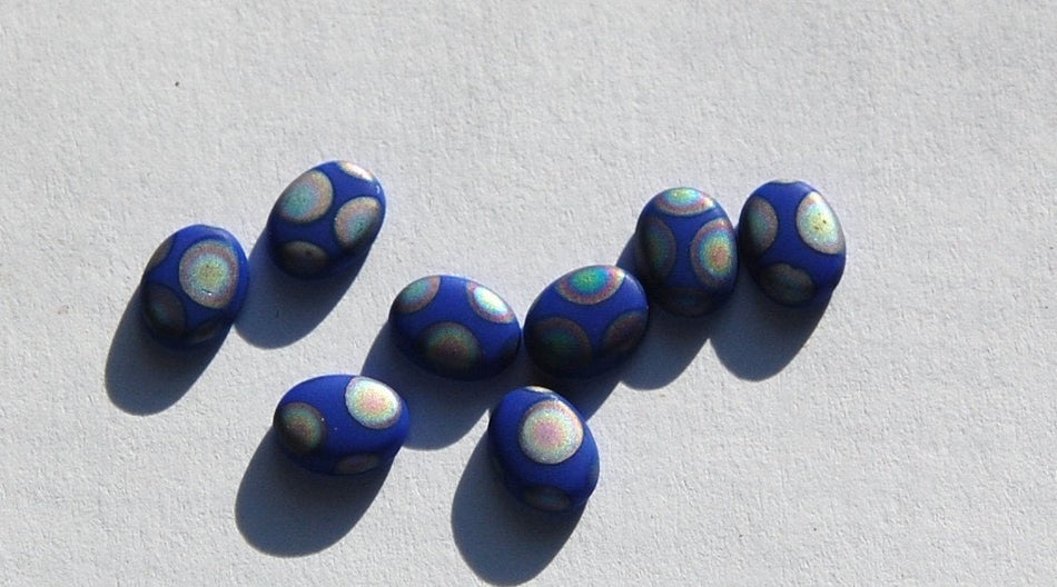 Vintage German Peacock Blue Cabochons 8mm x 6mm cab575U