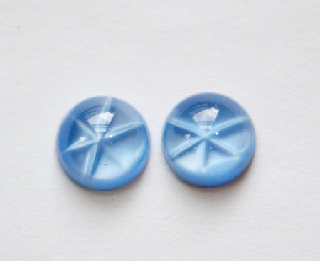 Vintage Blue Moonglow Glass Star Cabochons 11mm (2) cab699E