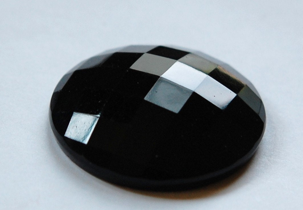 Vintage German Square Faceted Black Glass Cabochon 35mm (1) cab663E