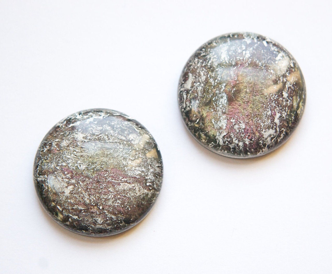Metallic Black with Purple Green White Vintage Lucite Cabochons 30mm cab549D