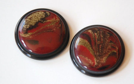Vintage Black Red and Gold Swirled Acrylic Cabochons 30mm cab639A